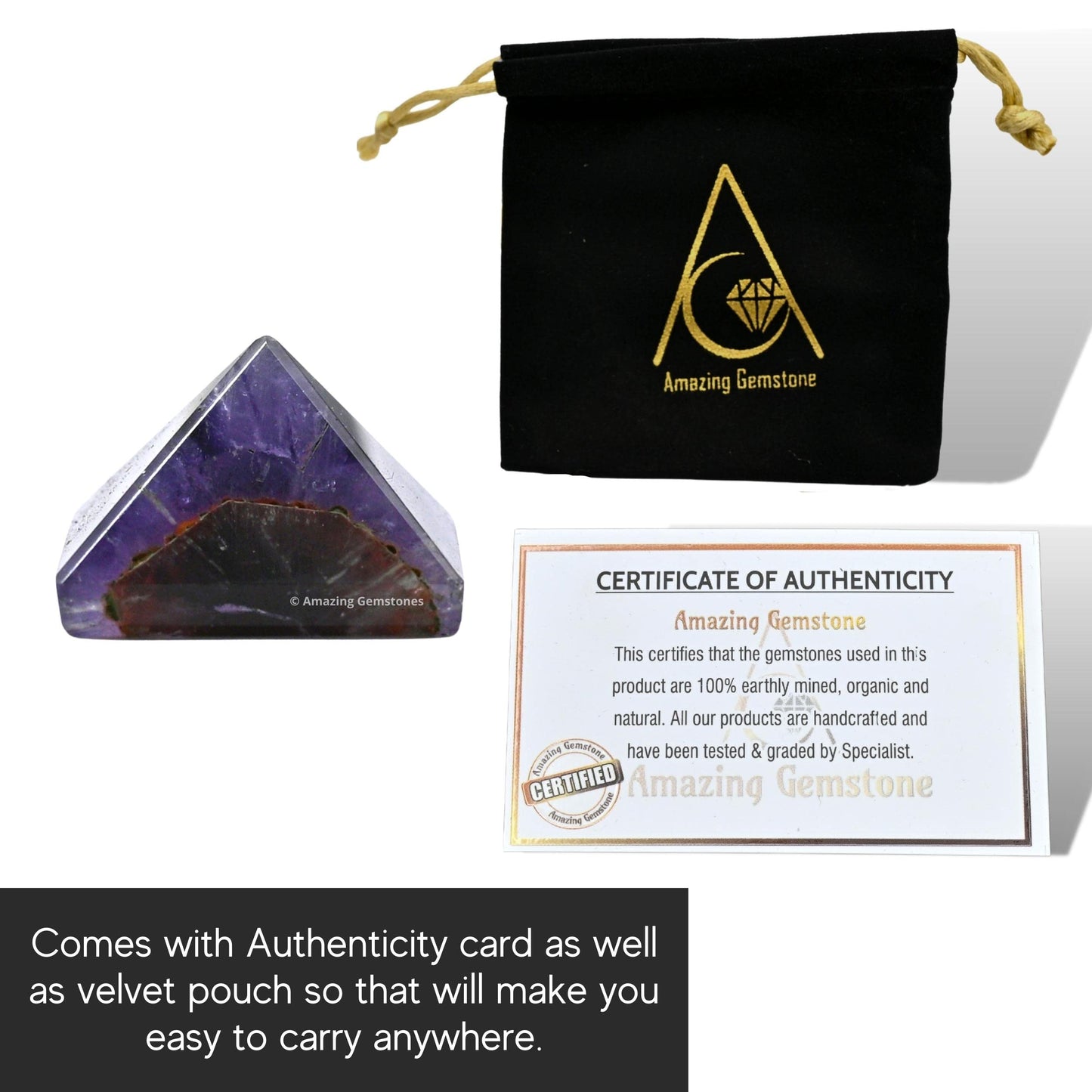 Amazing Gemstone Amethyst Chevron Pyramid Crystal Healing Stones - 1" Great Pyramid Figurine of Natural Stone Pyramid for Meditation, Reiki, Chakra Balancing and Crystal Pyramids Grid