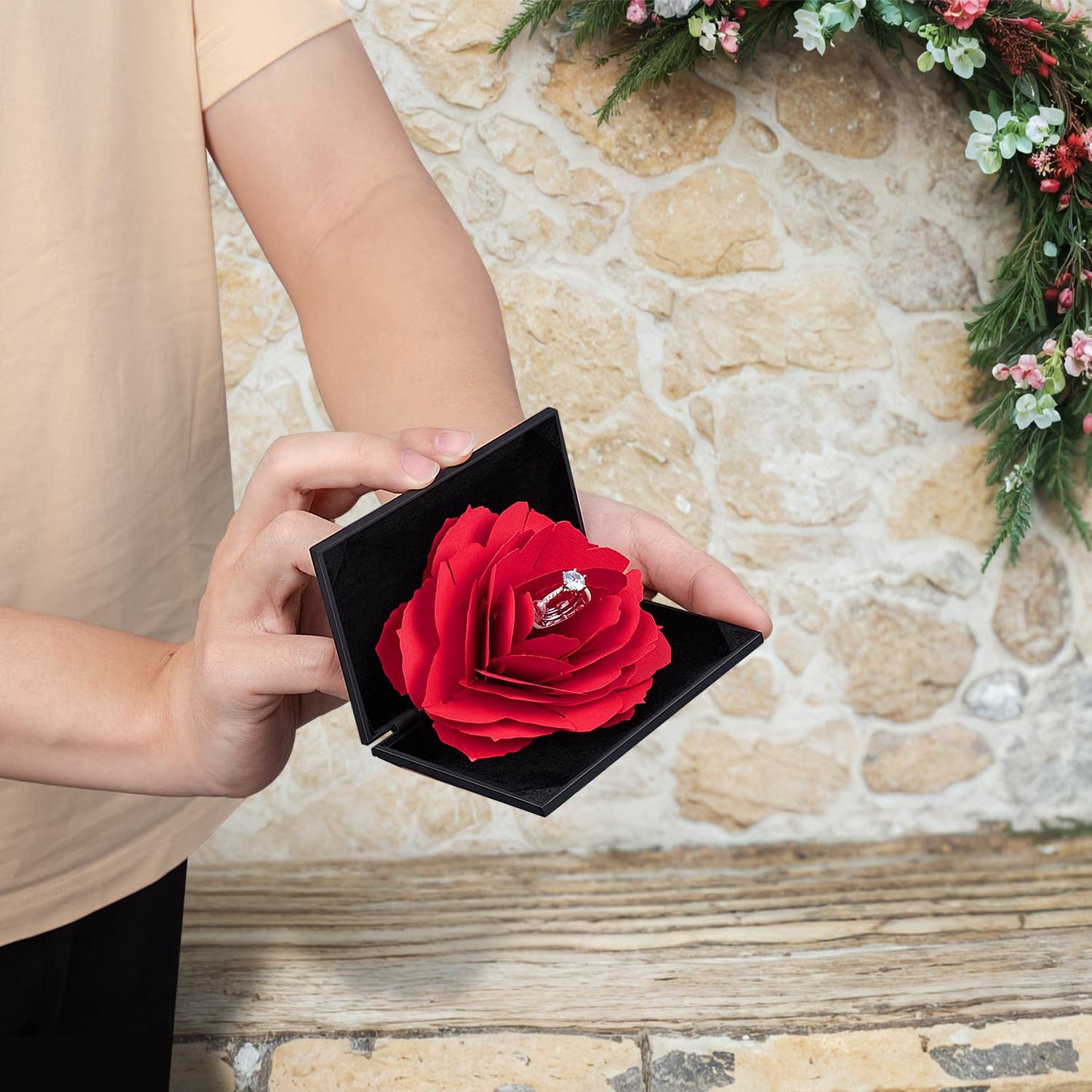 Wislist Creative Ring Box Small Ring case for Proposal Engagement Wedding Ceremony Birthday Gift Jewelry Display Presentation Storage Chest Holder Organizer (Black)
