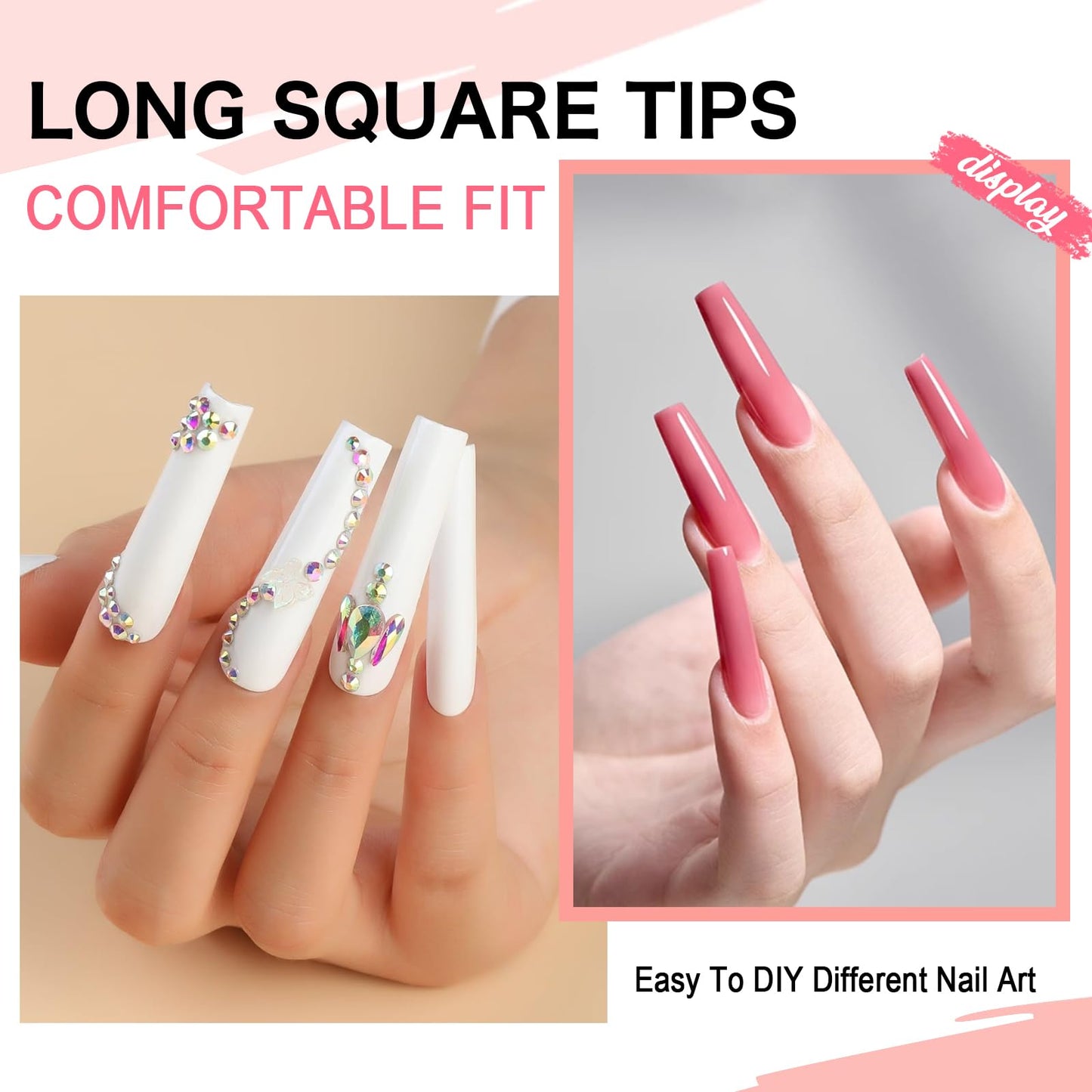 COLOURSMILE Square XXL Extra Long Nail Tips - 216PCS No C Curve Half Cover Gel Tips, No Trace & No Crease, for Acrylic Nails Home DIY with Storage Box