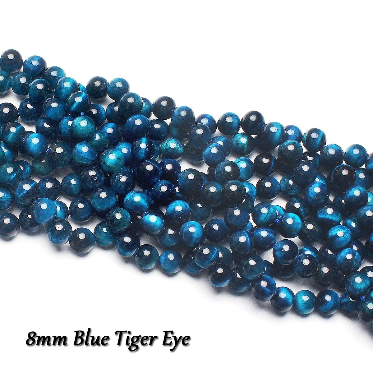 70PCS Natural 8MM Healing Gemstone, Blue Tiger’s Eye Energy Stone Round Loose Beads, Semi-Precious Crystal Beads with Free Elastic String for Jewelry Making DIY