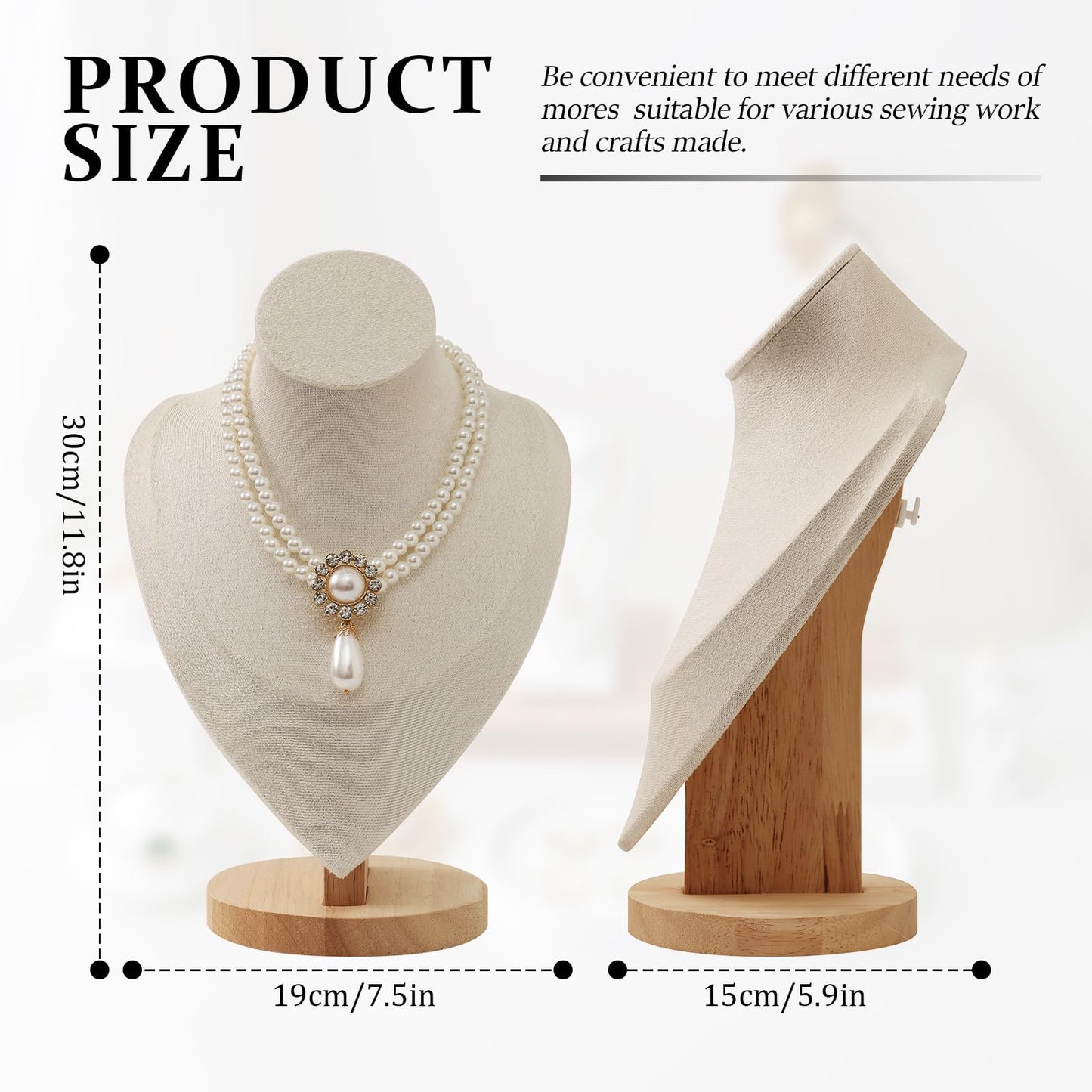 PRALENA Necklace Display Stand Bamboo Jewelry Bust Display Stands Necklace Bust for Selling for Vendors (Beige, 11.4 * 7.5 Inch)