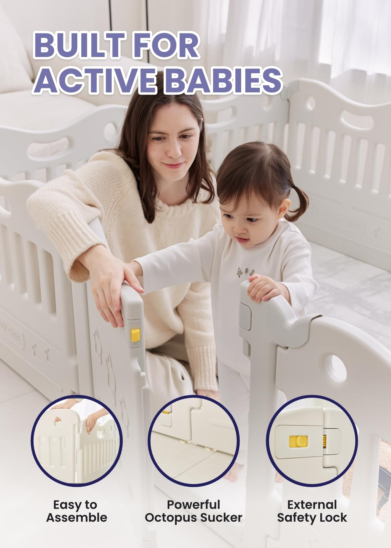 Baby Care Play Mat Funzone Play Pen - Extra Large Baby Play Yard - Play Pen for Baby - Safe with Double Locking (Fog Grey, Full Set)