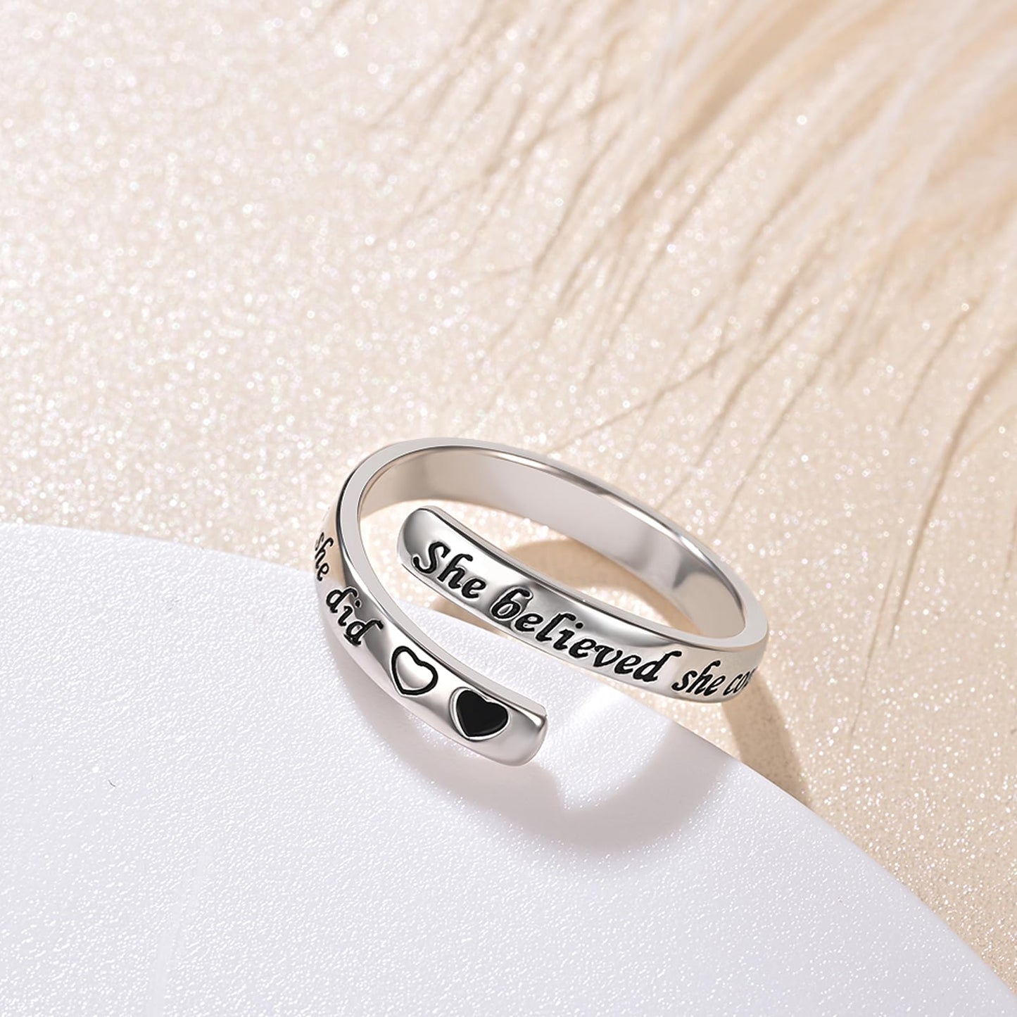 925 Sterling Silver Inspirational Jewelry Adjustable Wrap Open Ring Encouragement Gift for Women(She believed she could So she did)