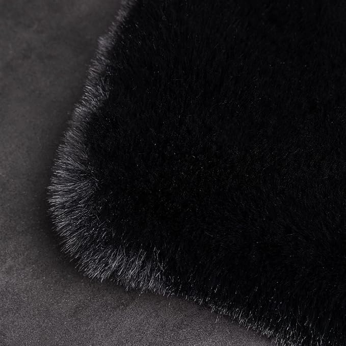 Ghouse Faux Rabbit Fur Round Rug 5ft Black Round Rugs for Bedroom Decor Fluffy Area Rugs for Living Room, no-Shedding Carpet Sheepskin Washable Rug Rome Decor