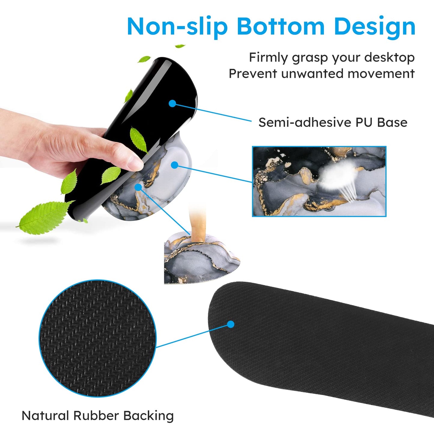 iCasso Desk Mat, Gaming Mouse Pad Wrist Support Set,4in1 XXL Large Mousepad + Keyboard Wrist Rest+Mouse Wrist Rest+Coaster Set with Ergonomic Design for Home Office Table Computer-Grey Ink Marble