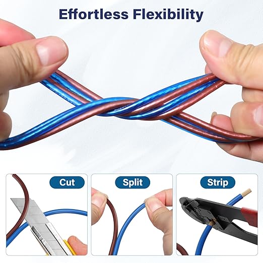 HiFind 16/2 Gauge AWG Car Audio Speaker Wire Cable 40 Ft, Professional Shielded OFC Zipper Wire, Transparent Soft PVC for Automotive Stereo HiFi Home Theater System, Subwoofer, Blue+ Brown