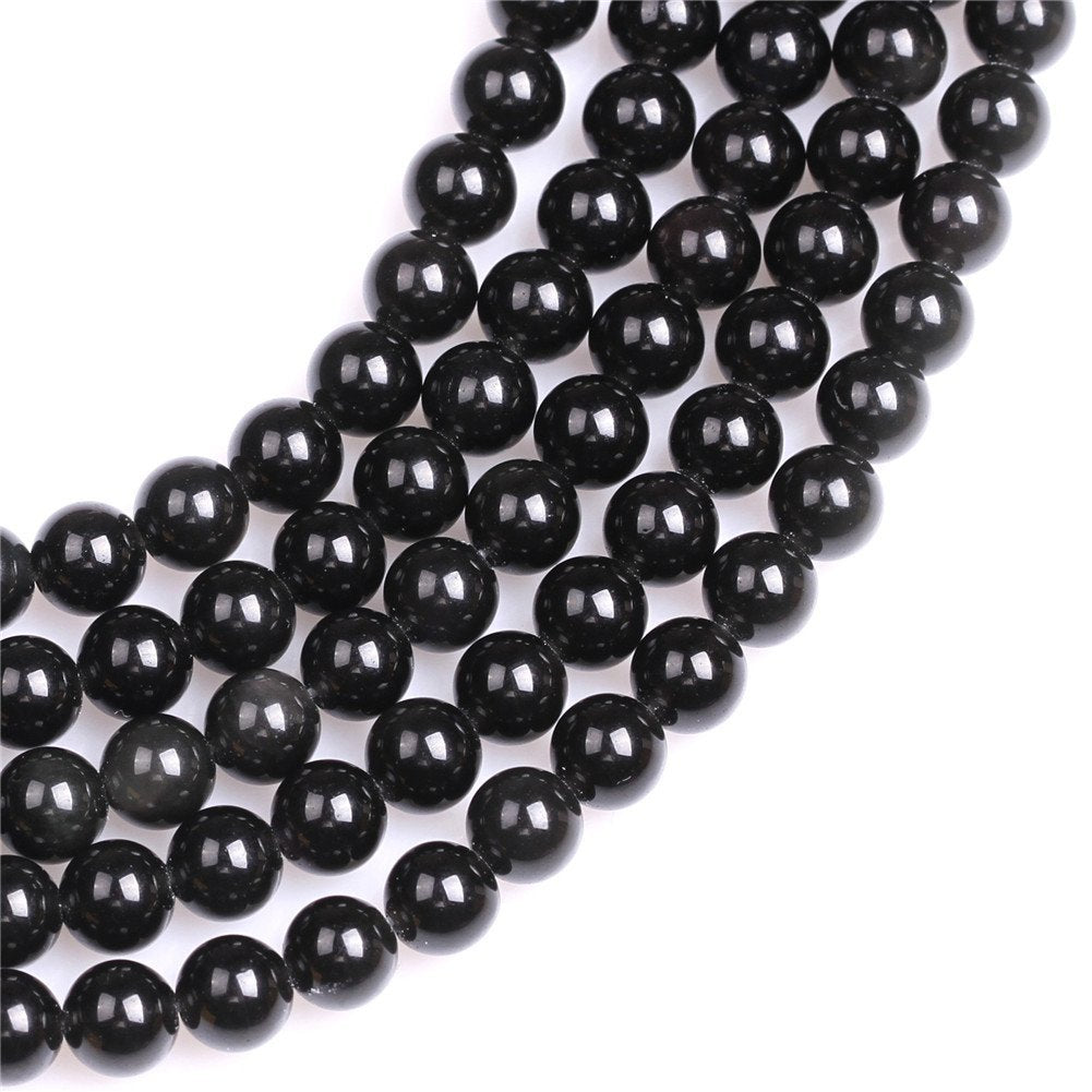 6mm Natural Black Obsidian Beads Round Gemstone Loose Beads for Jewelry Making (58-62pcs/strand)