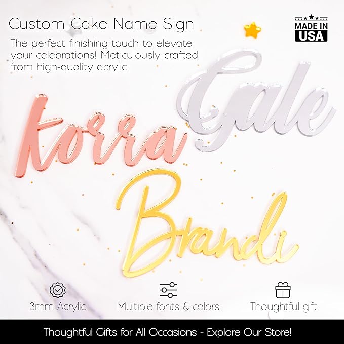 Custom Cake Name Sign | Acrylic Cake Name Plaque | Personalized Cake Name Plate Plaque | Cake Letters | Cake Decoration for Birthday BabyShower Wedding