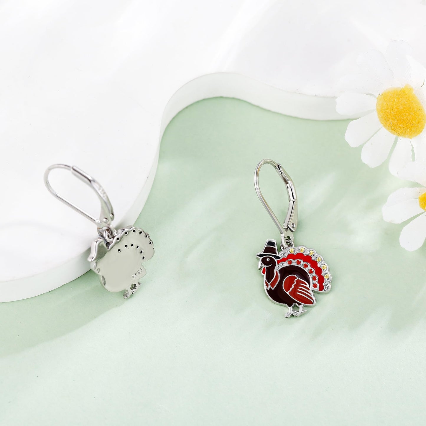 Turkey Earrings S925 Sterling Silver Thanksgiving Turkey Dangle Earrings for Women Turkey Jewelry