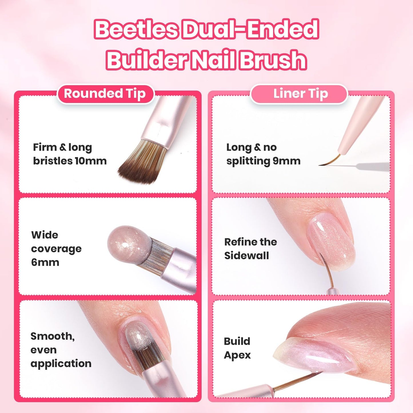 Beetles Nail Art Brush for Builder Double-Ended Gel Nail Art Design Pen Painting Tools Fingernail Brush Nails Cleaning Brush Nails Liner Brush Salon Diy at Home
