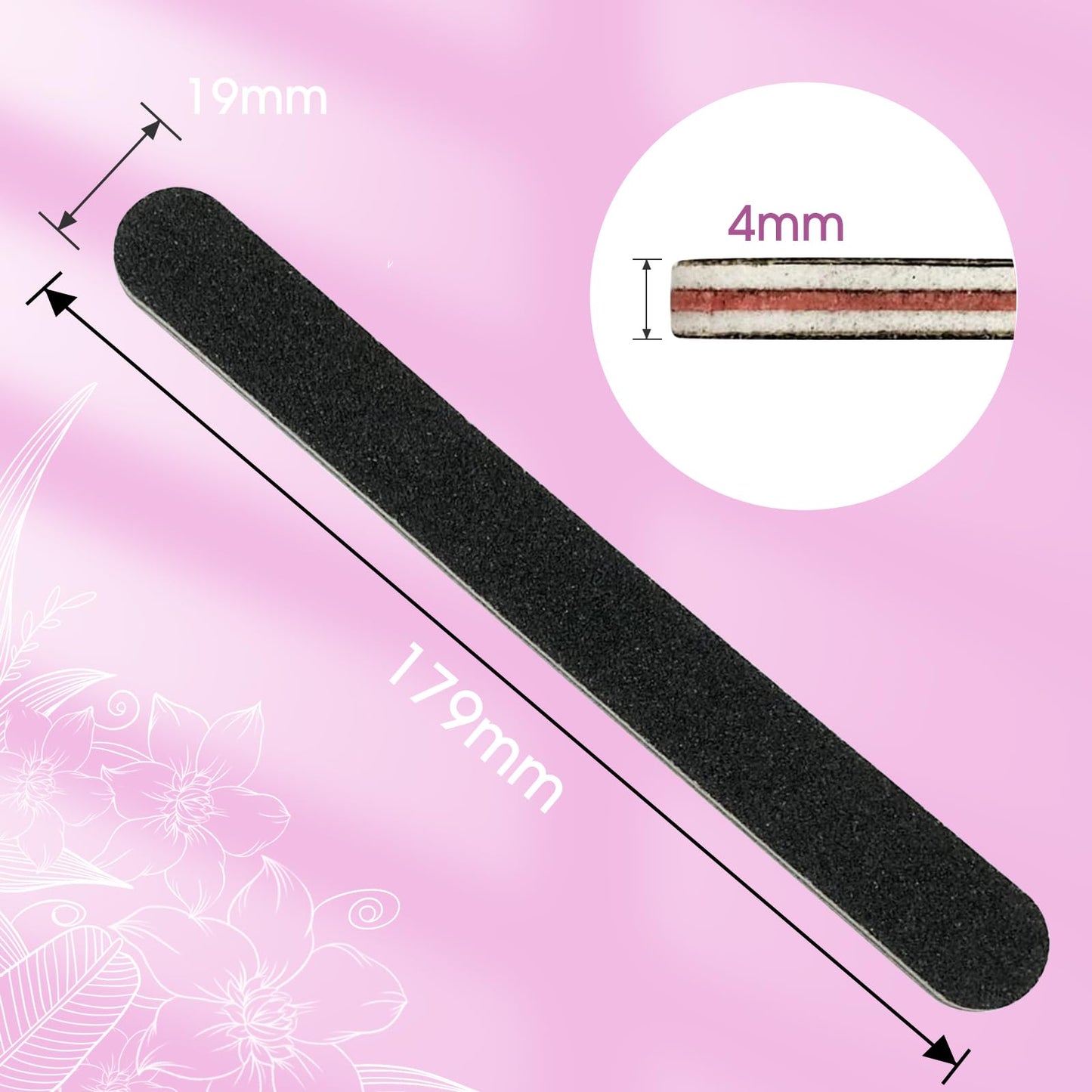 10 PCS Professional Nail Files, Double Sided 100/180 Grit Emery Boards for Acrylic Nails, Manicure, Pedicure, Nail Shaping and Buffing Tools – Black