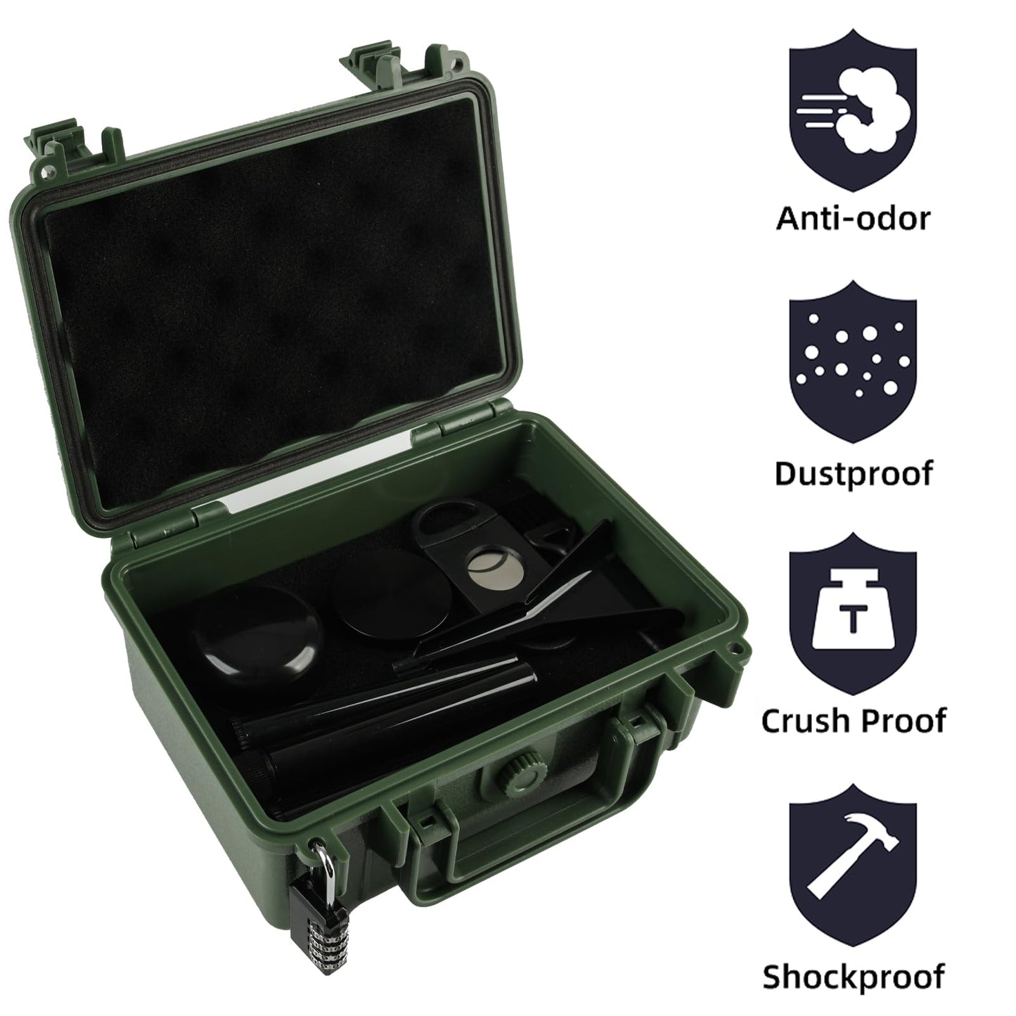 Gosstek Travel Storage Safe Locking Dry Box with 10 PCS Accessories, Durable Airtight ABS Hard Case – Heavy Duty Organization Container for Travel & Home, Great Gift Choice. Green