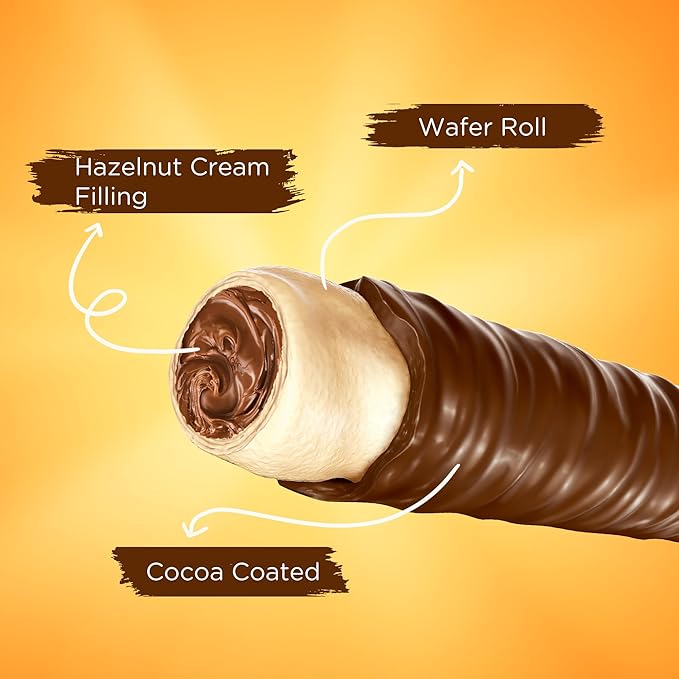 Snack Break Hazelnut Wafer Rolls, Rolled Wafer Cookies, Cocoa Coated Delicious Snack, Individually Wrapped, Crunchy Sticks for On-the-Go, Coffee, Tea, 24 Count (Pack of 1)