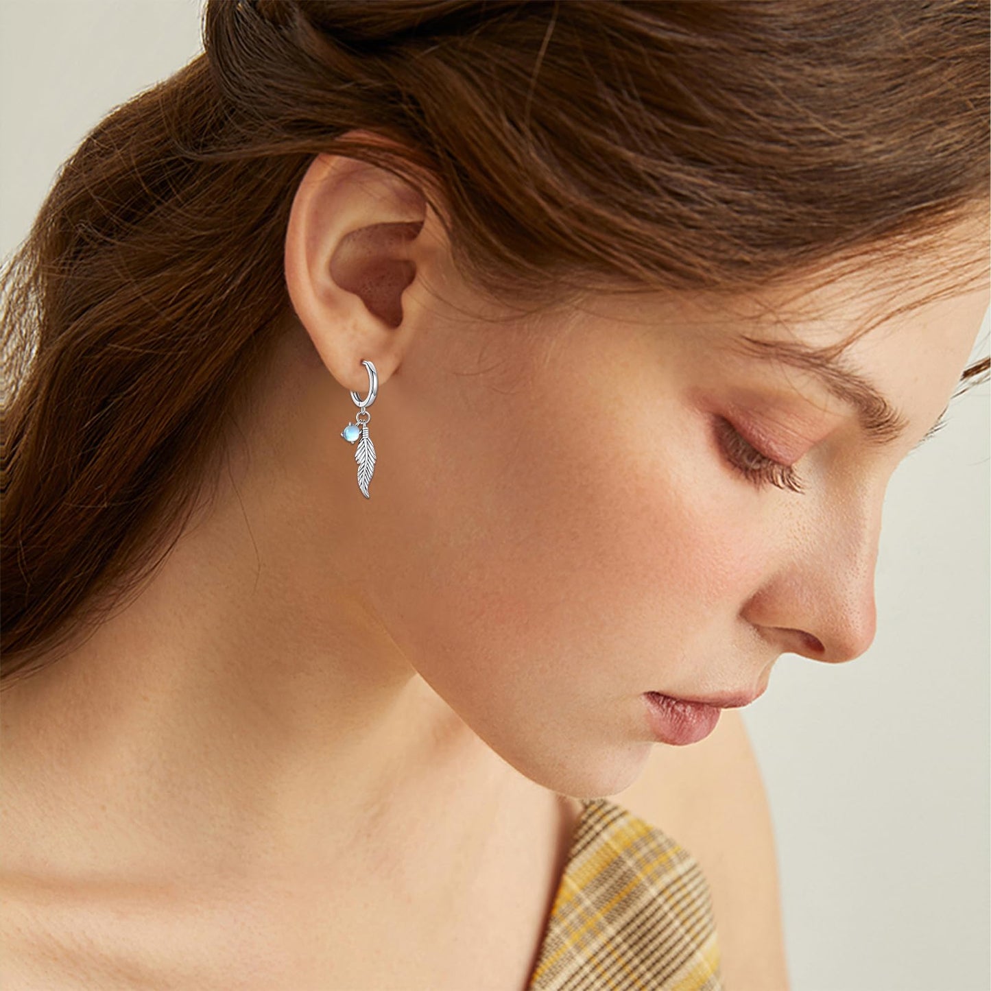 Feather Moonstone Earrings 925 Sterling Silver Moonstone Dangle Drop Earrings Feather Jewelry Bohemian Gifts for Women