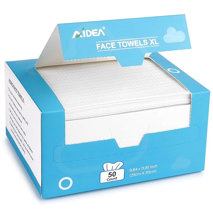 AIDEA XL Face Towels Disposable 50Ct, Clean Facial Cloths, Facial Cleansing Wipes for Sensitive Skin, Face Towelettes for Makeup Removing, Nursing, Travel, Dry Wipes 9.84"×11.81"