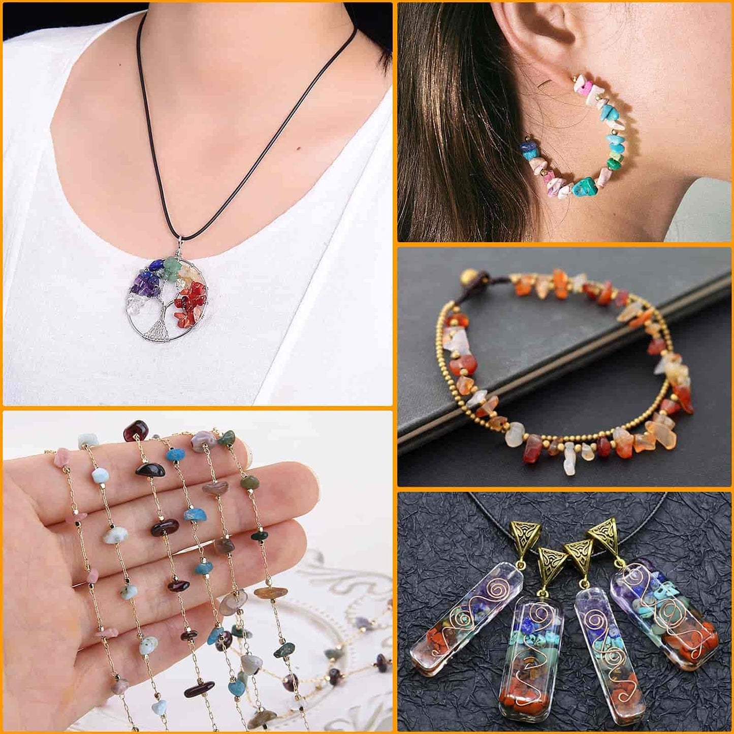 Crystal Chips Beads for Ring Making, 28 Colors Gemstone Beads for Jewelry Making, Crystal Ring Making Kit with Plastic Box for Jewelry Ring, Bracelets, Earring Making Supplies