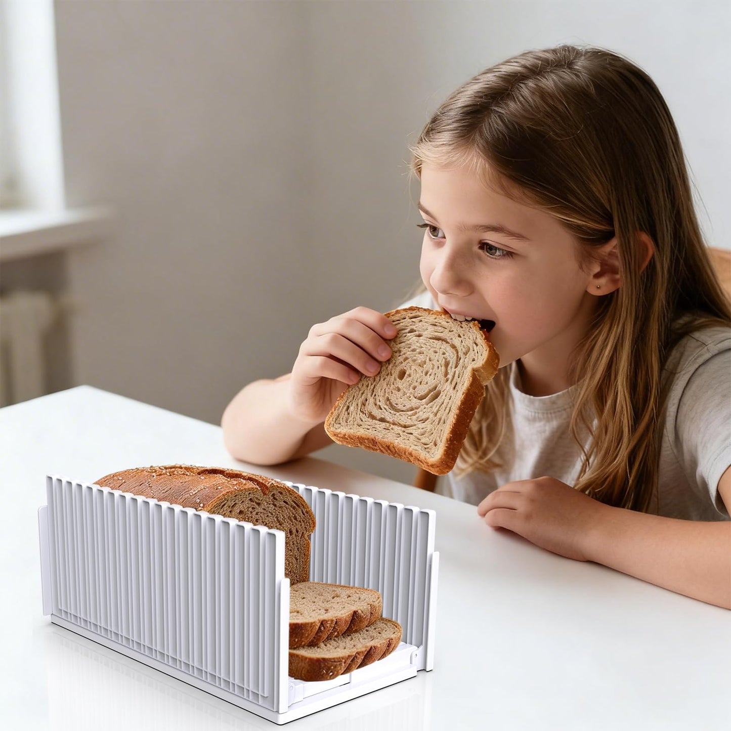 Fanlory Bread Slicer,Adjustable Thickness And Width Guide Bread Slicer, Foldable and Compact Bread Slicing for Homemade Bread - Kitchen Gadget, Baking Tool,Gift for Mom Dad white
