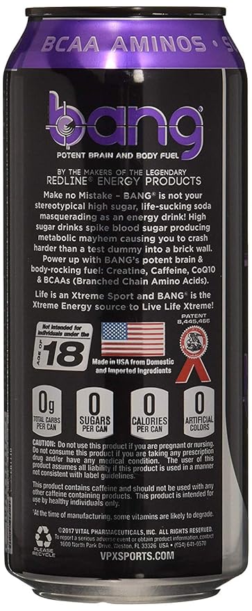 Bang Energy Purple Haze, Sugar-Free Energy Drink, 16 Ounce (Pack of 12)