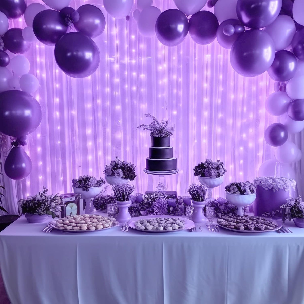Lavender Sheer Backdrop Curtain with Led Lights for Baby Shower Girls Wedding10ft X 10ft Lavender Tulle Backdrop Curtain for Bridal Shower Birthday Party Photoshoot Arch Background Decorations