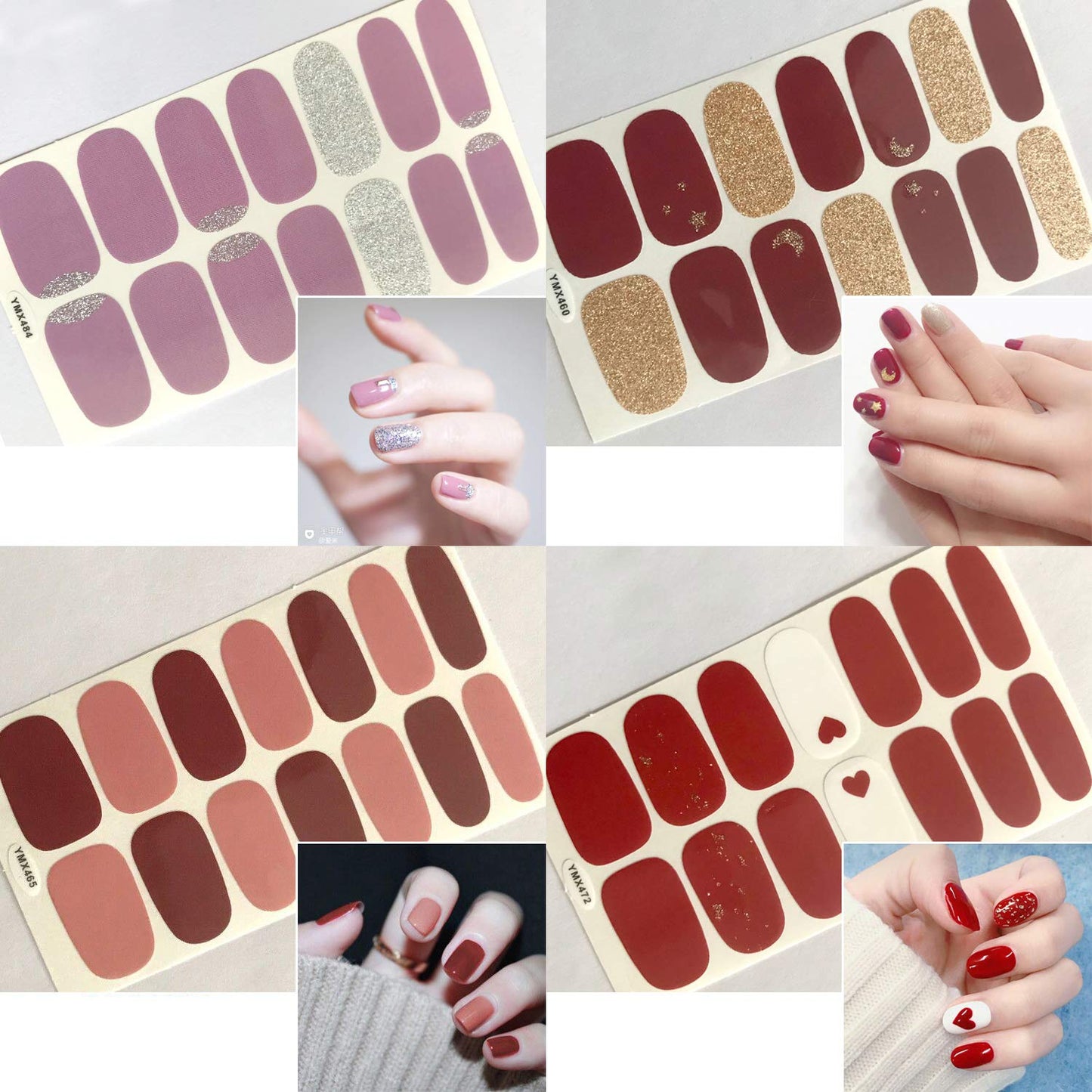 SILPECWEE 20 Sheets Red Nail Polish Strips for Women Self Adhesive Nail Polish Stickers Full Nail Wraps Gel Nail Strips Sticker Nails Manicure Design with 1pc File