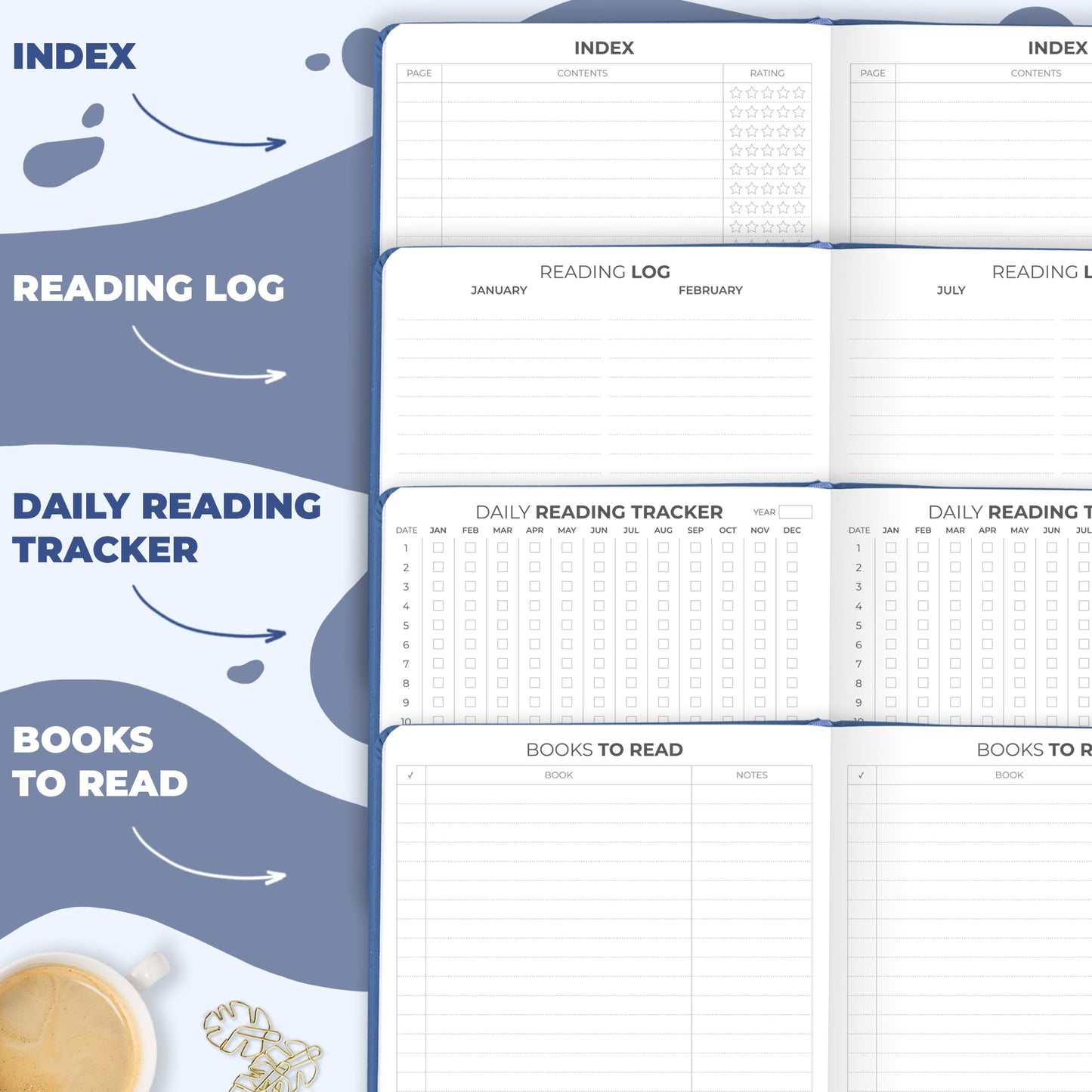 Clever Fox Reading Journal – Book Review Log – Gift Accessories for Reading Lover – Book Journal for Kids & Adults – A5, 5.8”x8.3” (Blue)