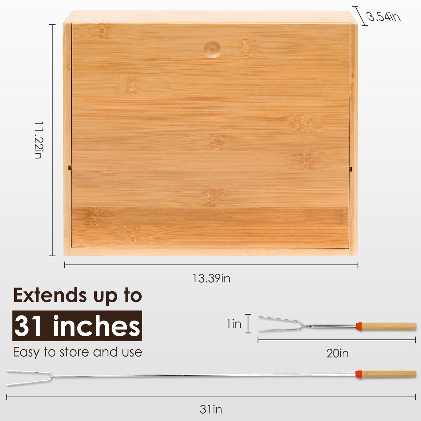 Smores Kits,Bamboo Smores Box with a Lid,Smores Caddy with 6Pcs Extendable Marshmallow Roasting Sticks,Exquisite Smores Kit for Fire Pit Outdoor - Perfect for Outdoor Parties, Entertaining, Camping