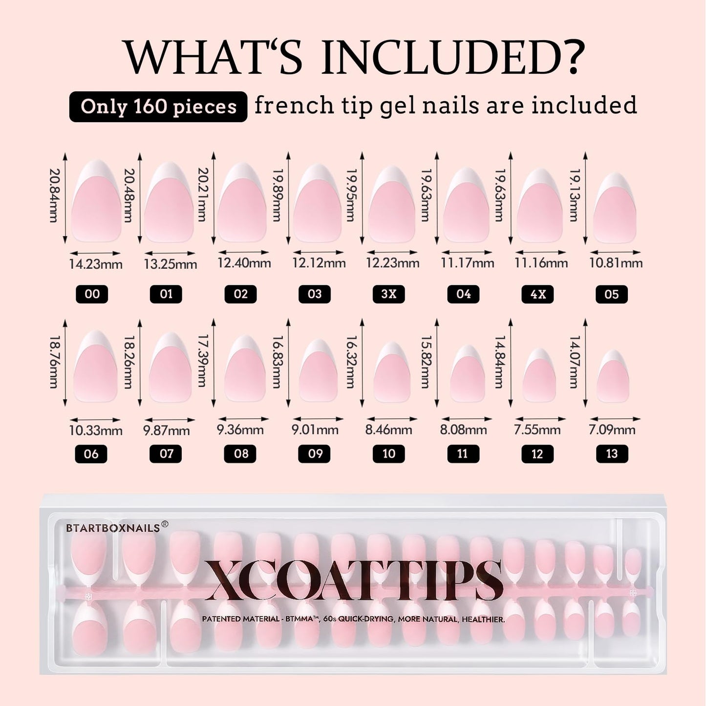 BTArtboxnails French Gel Nail Tips - French Tip Press on Nails Pink Short Almond XCOATTIPS for Nail Extensions