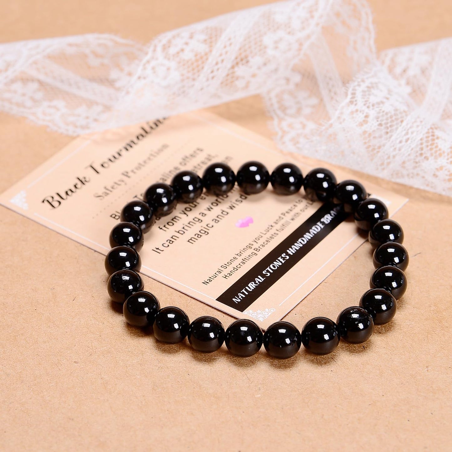 AD Beads Handmade Gemstone Stretch Elastic Bracelet Crystal Healing Reiki Nature's Beauty and Spiritual Essence Unisex (8mm, Black Tourmaline (Best Protection))