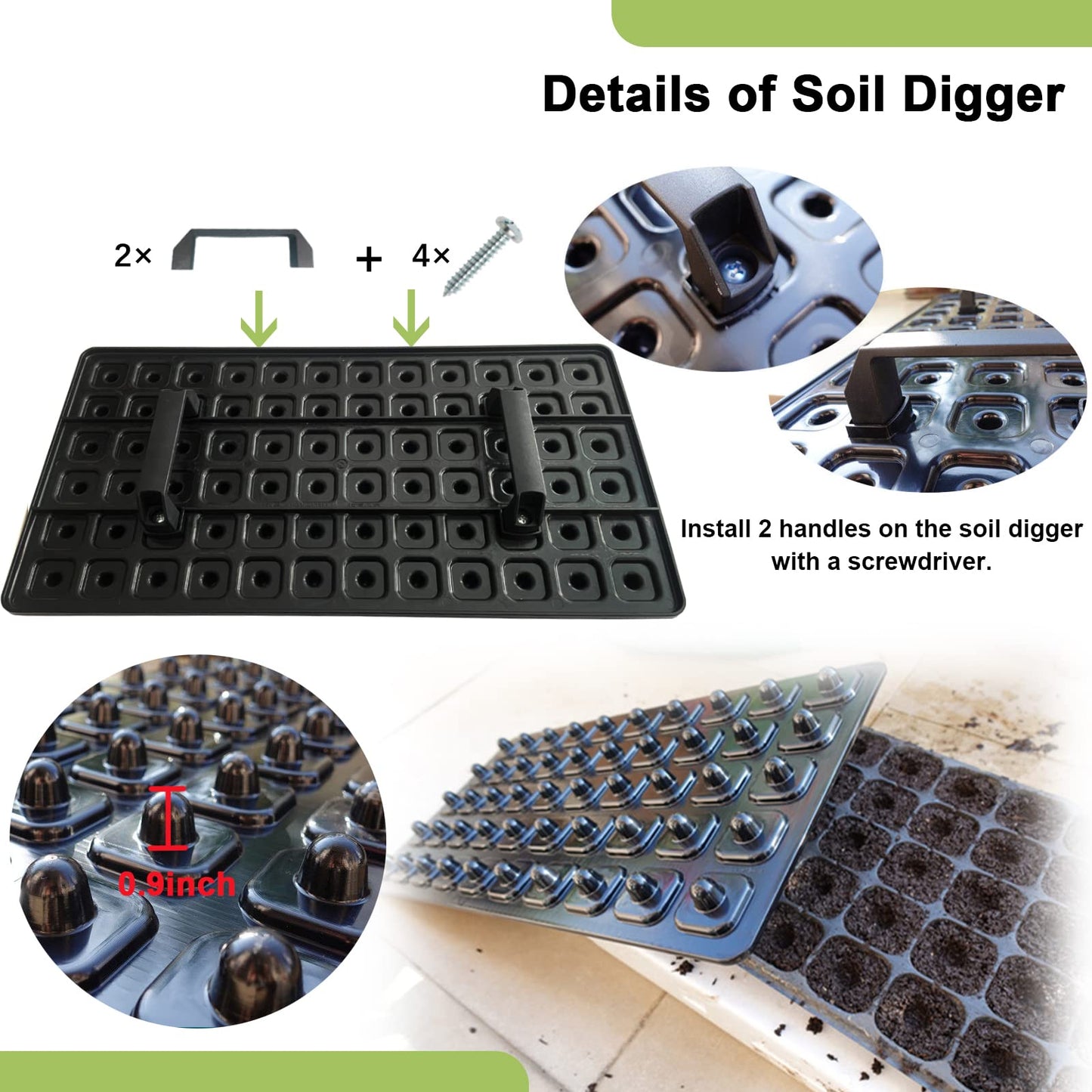LARNORJE 72 Cell Seed Starter Trays with Dibber – 20 Pack Reusable Seedling Trays for Germination Propagation, 72 Hole Soil Digger for Quickly Setting Out, Gift for Gardener.