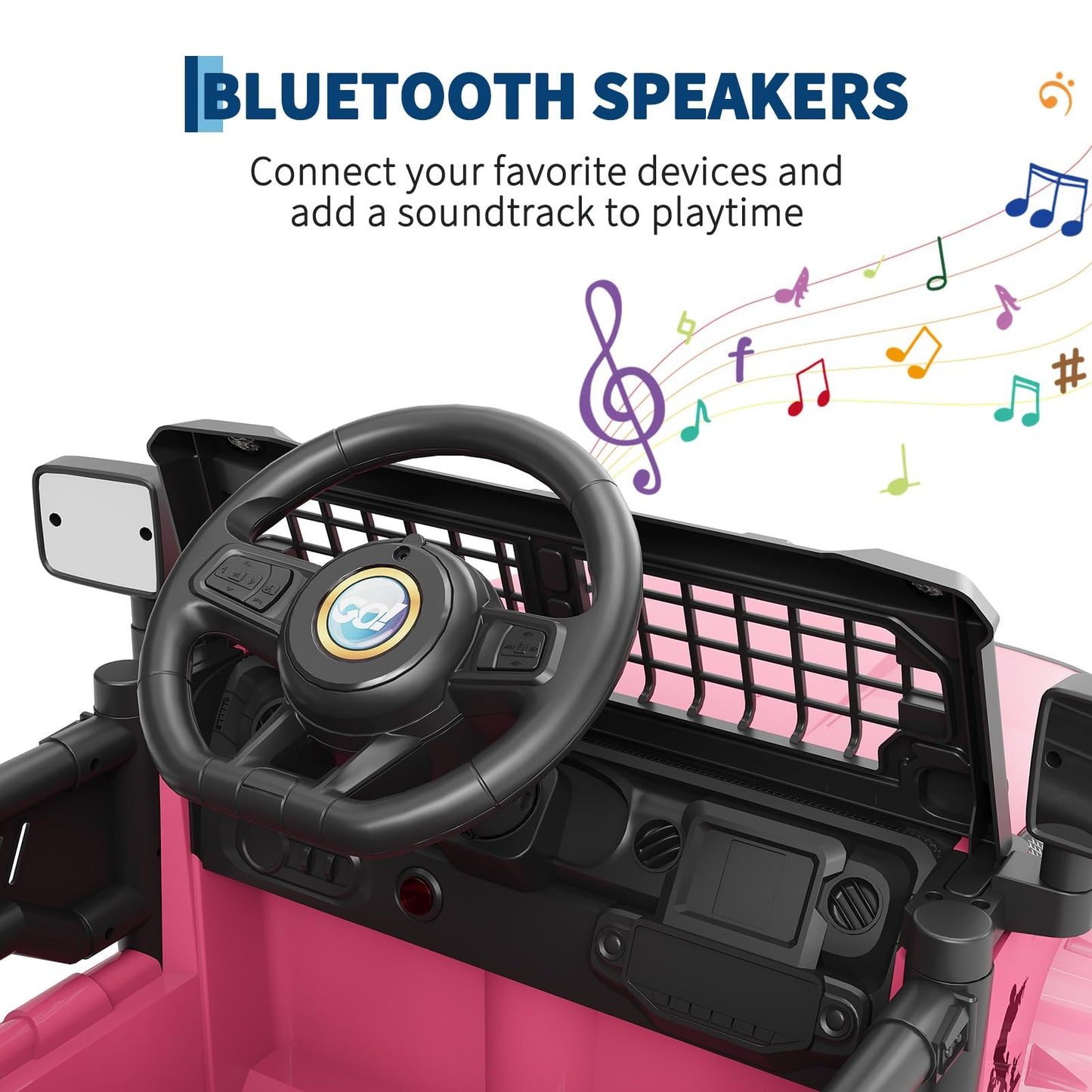 Hetoy Ride on Toys for Kids, Kids' Electric Vehicles, Electric Car for Kids, 12V Ride on Car with Remote Control, Spring Suspension, LED Lights, Bluetooth, 3 Speeds, Toddler Truck Vehicles(Pink)