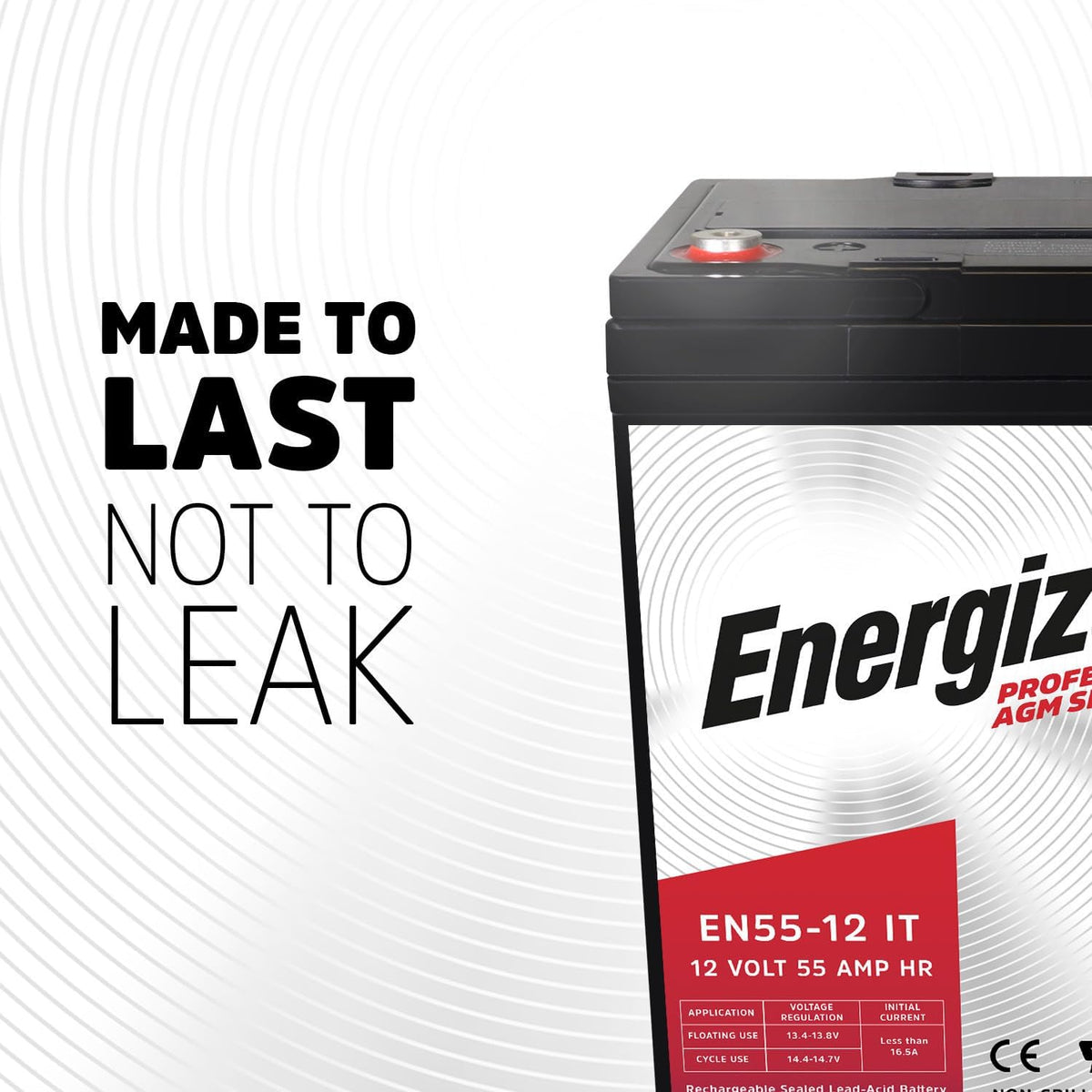 Energizer EN55-12IT, 12 Volt 55 Amp Hr, Long Lasting Sealed Lead Acid AGM Rechargeable Battery Ideal for Use in Electric Scooters, Wheelchairs, Emergency Lighting, Backup Power, and More
