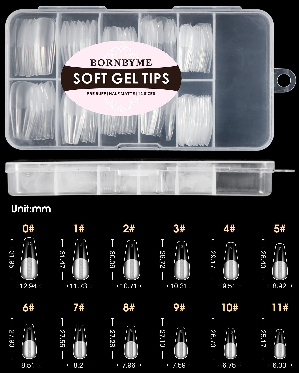 Soft Gel Nail Tips Long Coffin, 120PCS Pre Buff Full Cover Shaped Nail Extenison Tips Half Matte Gel X Nail Tips BORNBYME