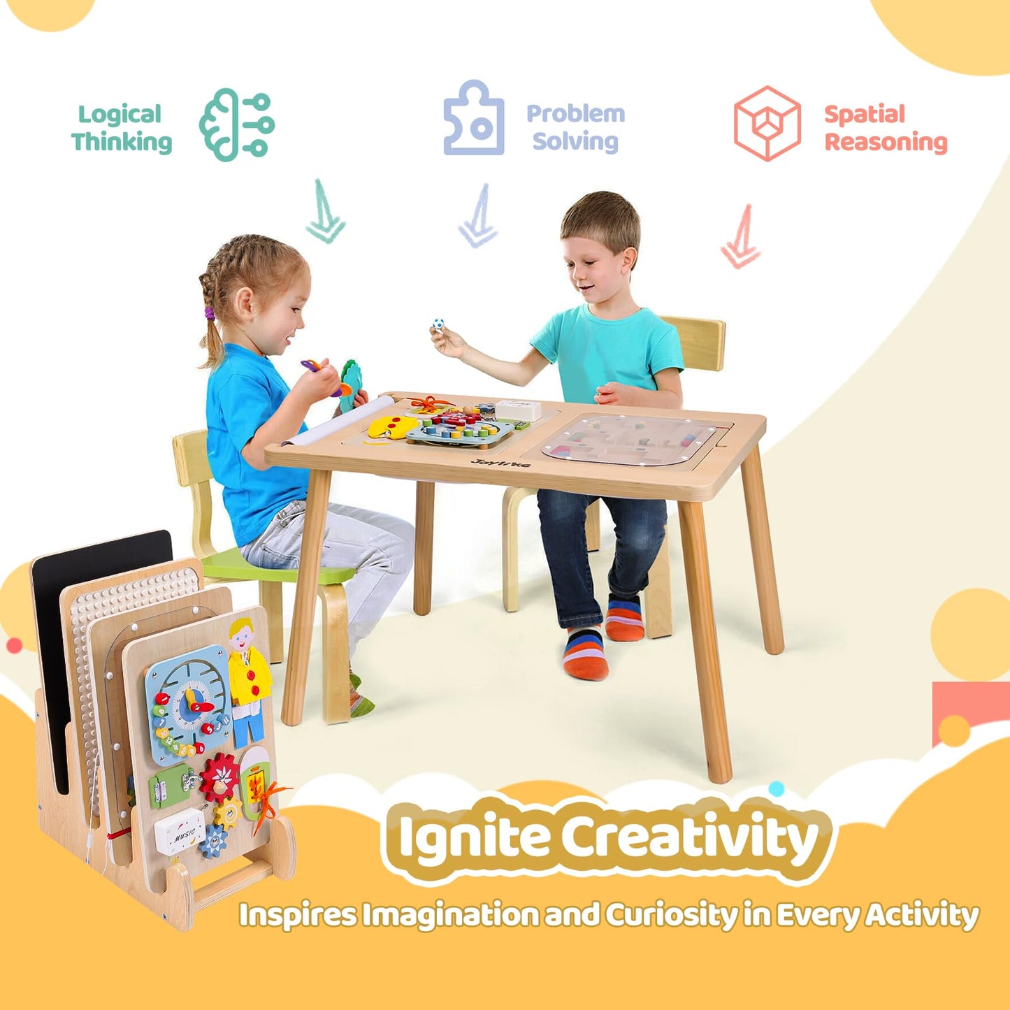 Joylike Sensory Table for Toddlers 1-3 with 2 Large Storage Bins, 4 Montessori Activity Boards and Paper Roll, Educational & Multi-Functional Gift for Kids Draw and Play