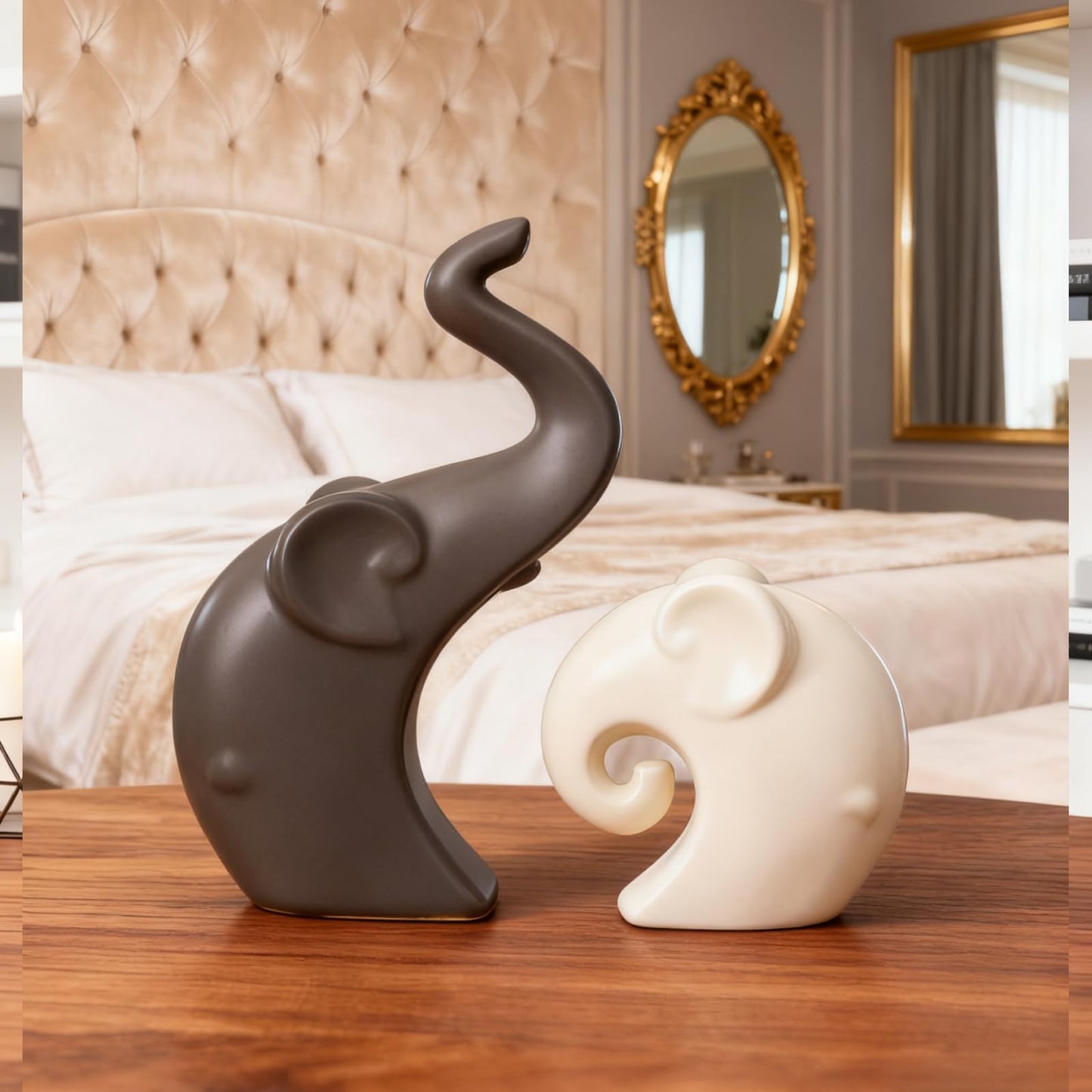 Ammzus Ceramic Elephant Couple Statues, Modern Intertwined Elephant Figurines for Home Decor, Love Symbol Wedding, Nordic Porcelain Decorations for Living Room, Shelf, Tabletop