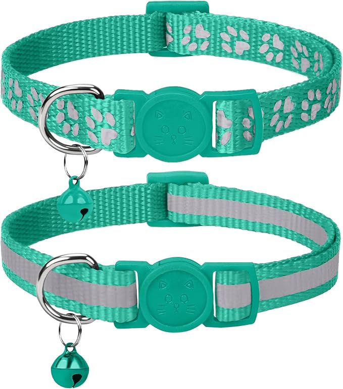 Taglory 2 Pack Reflective Breakaway Cat Collar with Bell, Sky Blue