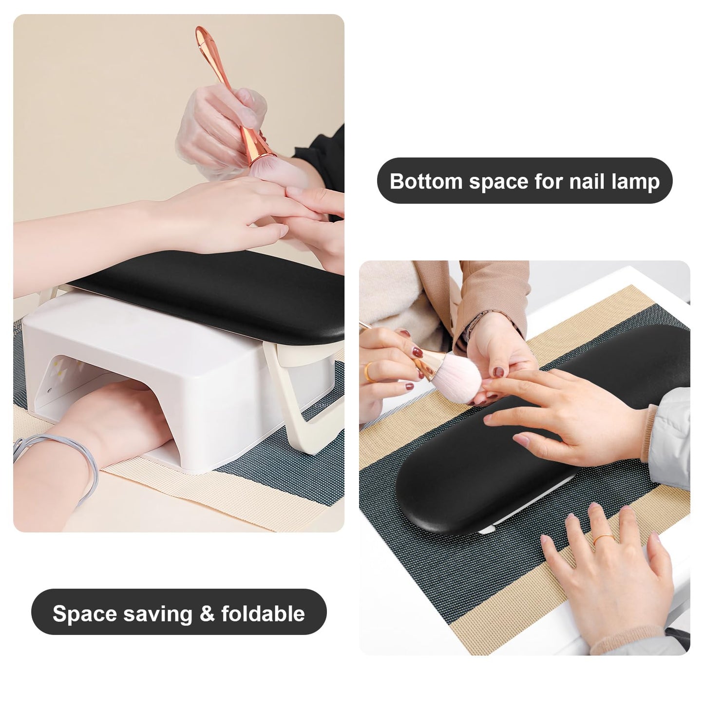 Diesisa Nail Arm Rest, Foldable PU Leather Nail Hand Rest For Nails Tech with Soft Table Mat, Soft Hand Rest for Acrylic Nails/Nail Hand Pillow for Manicure Salon Use-black