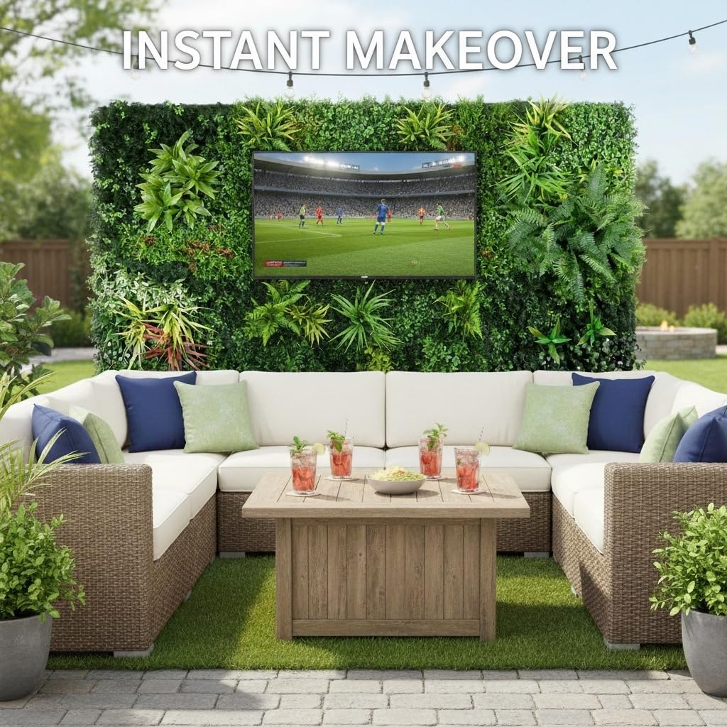 FOSZMAC Artificial Plant Wall Panels, 40"x 40" Greenery Boxwood Panels with UV Protection, Faux Grass Ivy Privacy Screen Fence, Grass Wall Backdrop for Indoor Outdoor Garden Backyard Decor