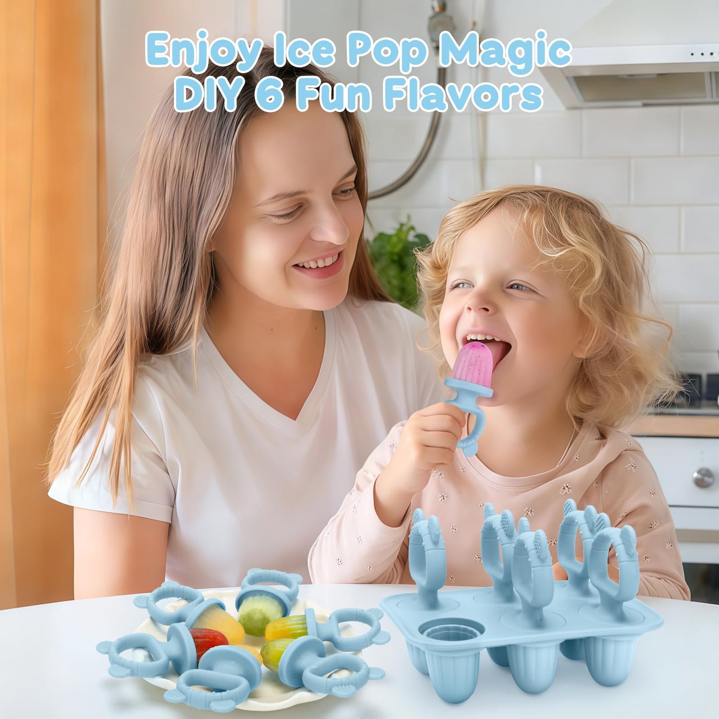 Silicone Baby Popsicle Molds with Sticks, Mini Popsicles Molds for Babies Breastmilk Popsicle Molds for Teething Relief, Frozen Treats Maker Popsicle Maker Ice Pop Mold for Toddlers Kids(Blue)