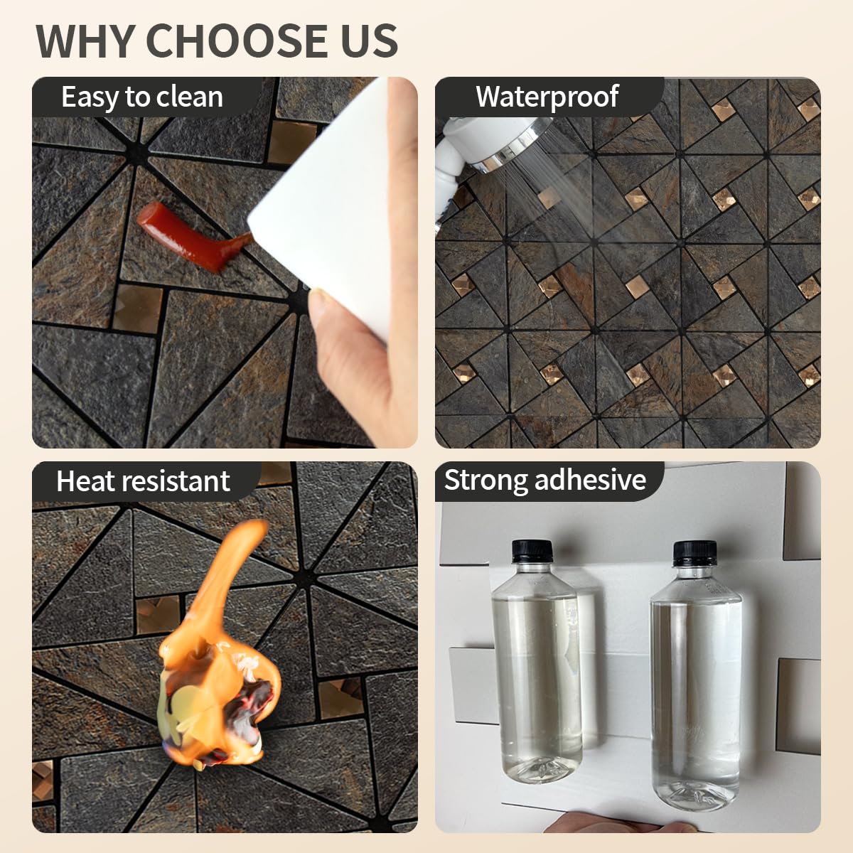 DICOFUN 10-Sheet Rustic Slate Look Peel and Stick Backsplash Tile, Mixed Glass Self-Adhesive Mosaic Tiles, Stainless Steel Stick on Wall Tiles for Kitchen and Bathroom Backspalsh, Mirror Decor
