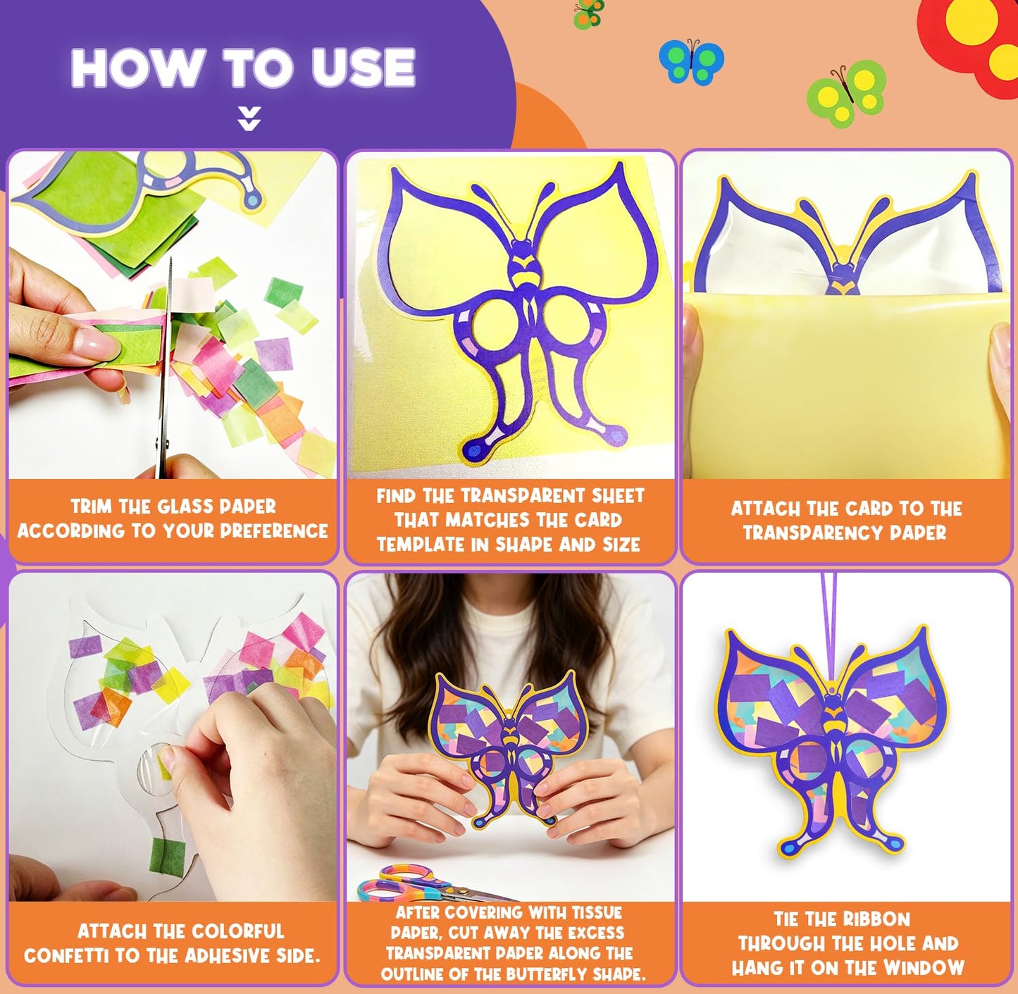 24PCS Spring Crafts Bulk: Paper Flower Suncatchers Craft Kits Butterfly Shaped Stained Glasss Efferct Paper Kits Home School Classroom Decoration Birthday Gift Creative DIY Art Project & Activity Game