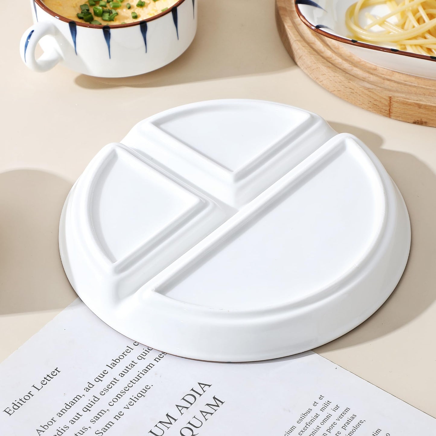 Acyhggi 8 Inch Porcelain Divided Plate Set, 3-Piece Ceramic Dinnerware for Portion Control, Weight Loss, Breakfast, Lunch, Salad - Microwave & Dishwasher Safe