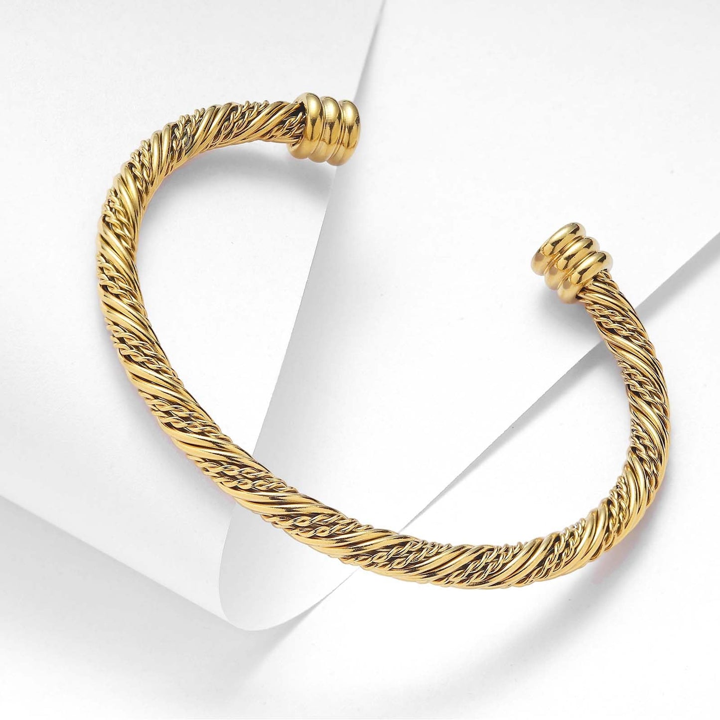 BOLAGTIER Stainless Steel Twisted Cable Wire Bracelets Adjustable Open Cuff Bangle Bracelet Vintage Jewelry Gift for Women (C-Gold 62)