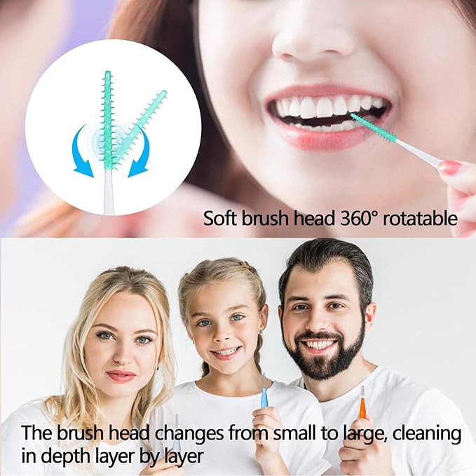 360PCS Interdental Brushes,Disposable Soft Silicone Brace Brush,Bendable Dental Picks Braces flossing Teeth Cleaning Tools