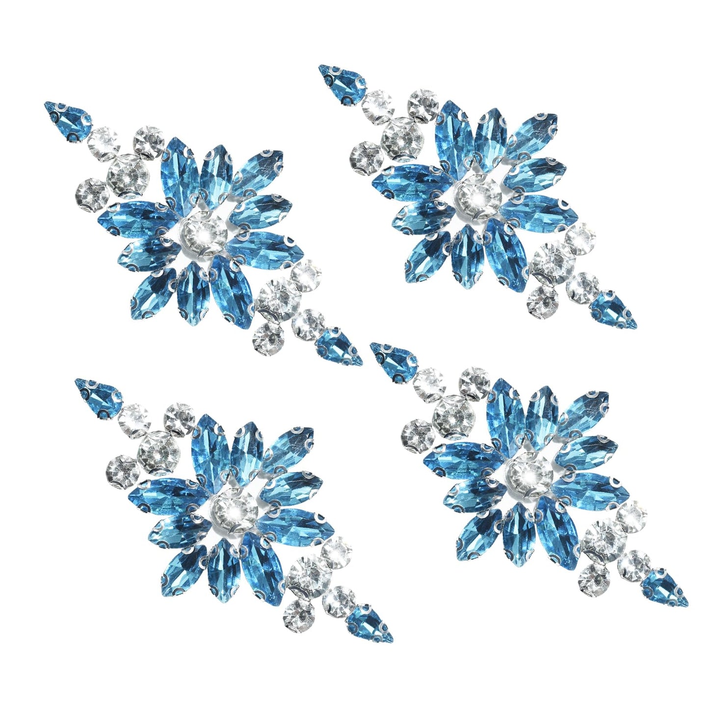 PANTOSS Rhinestone Applique Iron on Patches, Crystal Iron-On Flower Sequin Embellishments for DIY, Shoes, Wedding Sash, and Headpieces (4pcs, Aquamarine Blue)