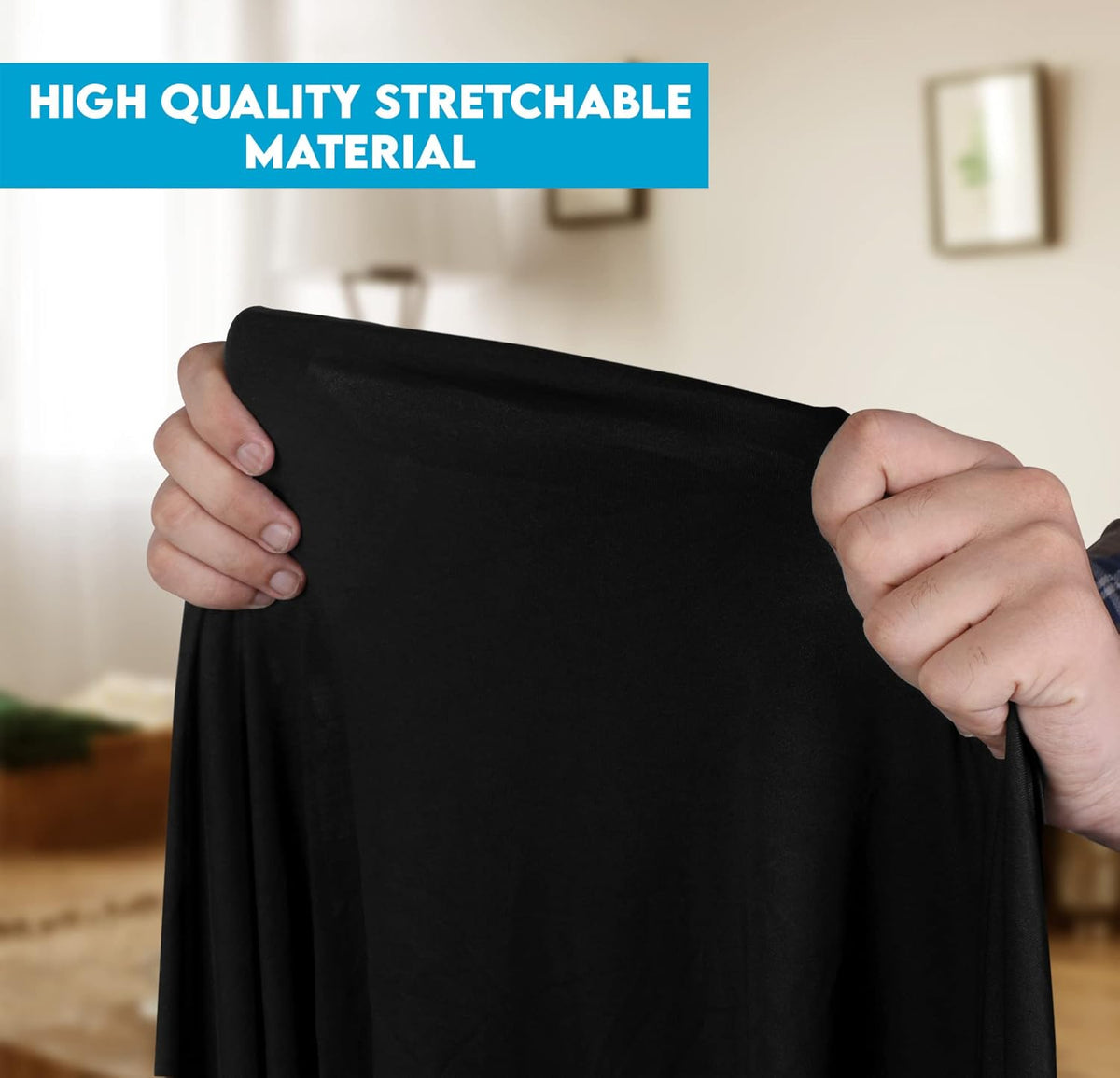 Utopia Kitchen 8FT Spandex Tablecloth [1 Pack, Black] 200 GSM Stretch, Fitted, Washable and Wrinkle Resistant Table Cloth Rectangle Cover for Trade Shows, Wedding, Parties [96Lx30Wx30H Inch]