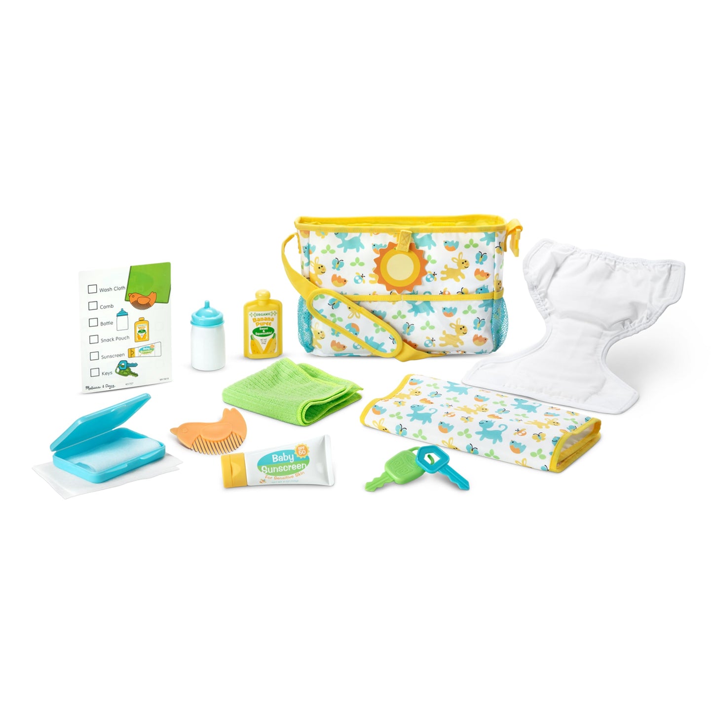 Melissa & Doug Mine to Love Travel Time Play Set for Dolls with Diaper Bag, Bottle, Sunscreen, More (17 pcs) - Baby Doll Accessories, Baby Doll Sets For Kids Ages 3+