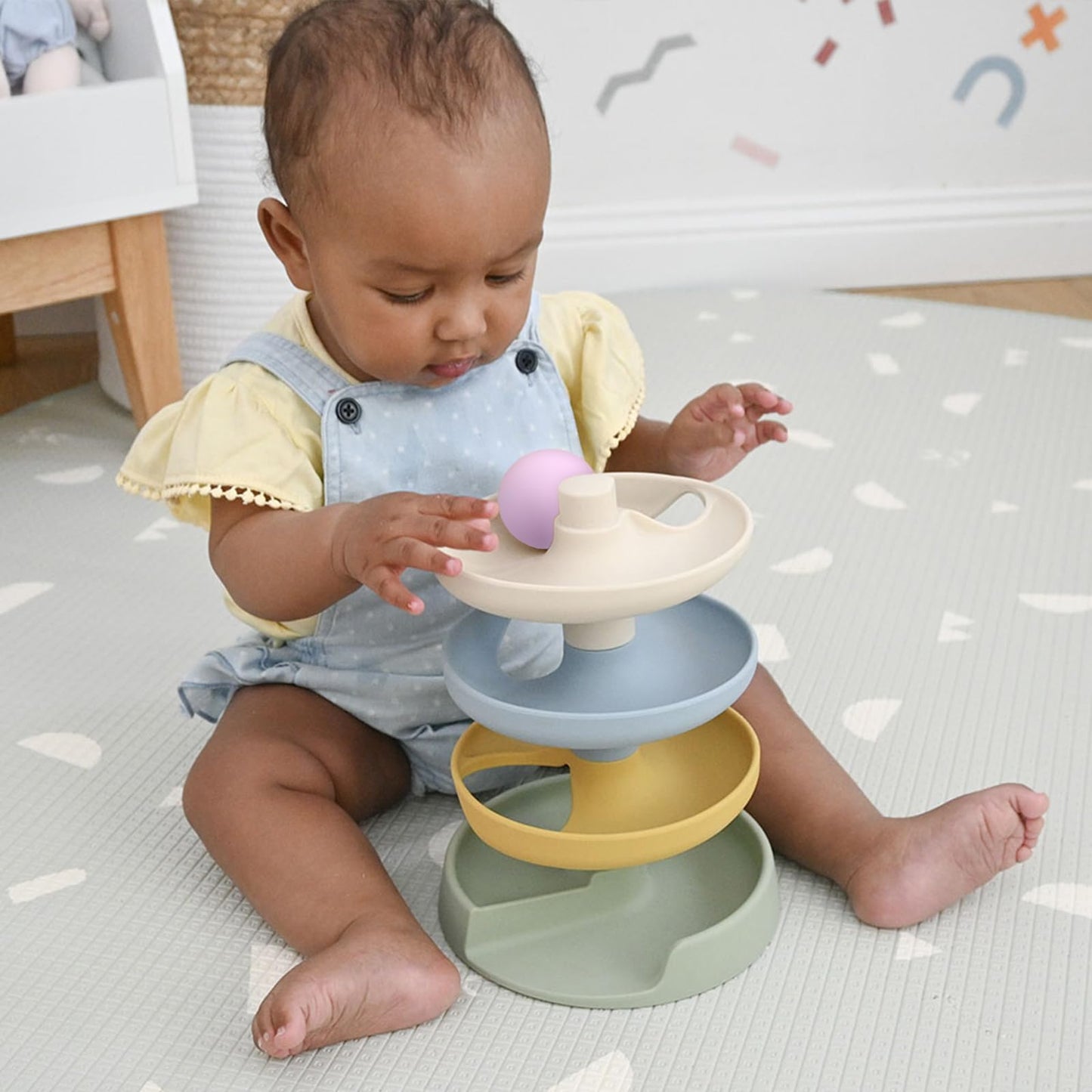 Little Rawr Silicone Ball Drop Tower Toy for Toddlers, 4-Tier Rolling Ramp Track with Wooden Balls, Soft Food-Grade Silicone Montessori Toy for Early Learning, Fine Motor Skill Development, Ages 1–3