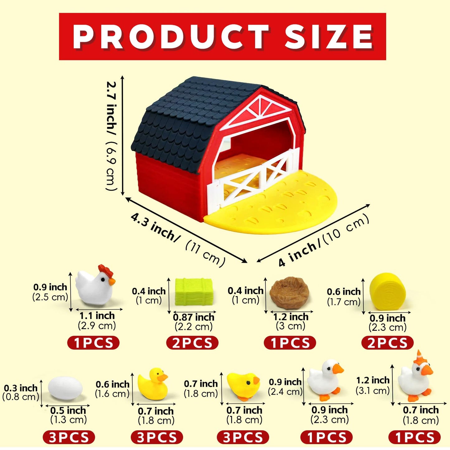 AQXYTK 3D Printed Miniature Chicken Coop Farm Playset, 18 Pcs Farm Decor Kit with Barnyard, Hens, Chicks, Eggs & Nests for Fairy Gardens, DIY Mini Landscapes & Party Decor