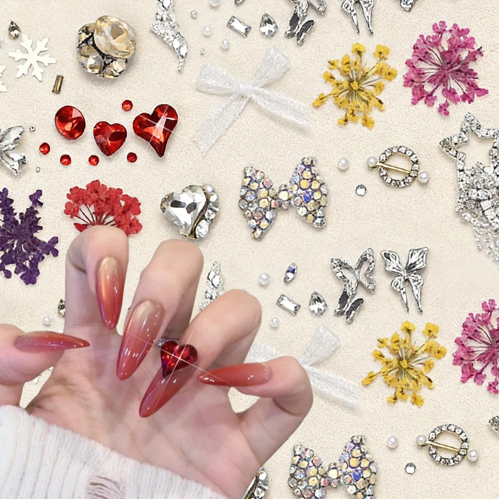 3D Nail Charms and Gems Cute Rhinestones Y2K for Nails Nesign Junk Case Charms Jewels for Nail Art Decorations (Silver Starlight)