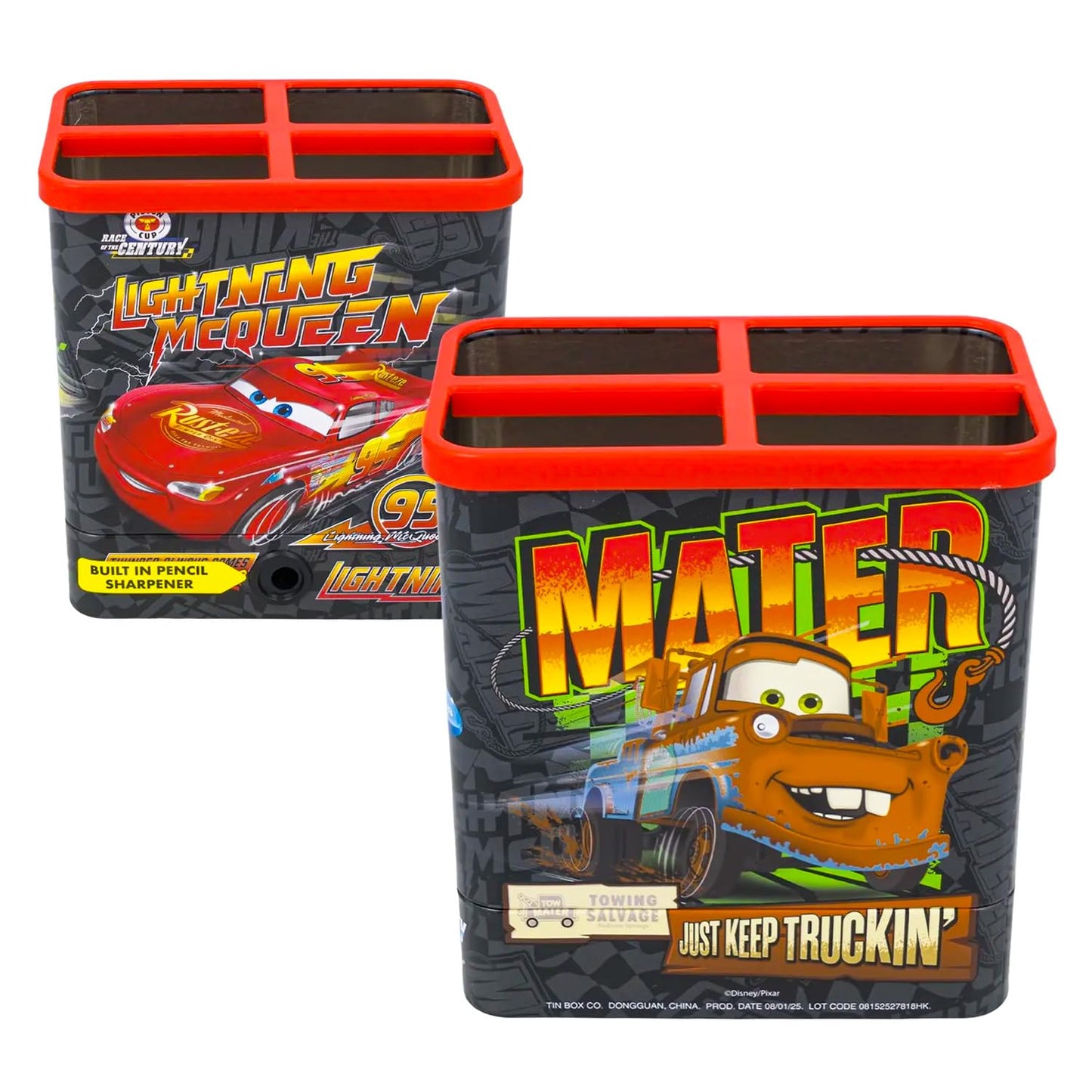 Disney Cars Pencil Holder Set - Bundle of Lightning McQueen Desk Organizer, Pencil Sharpener, Stickers, More | Cars School Supplies Stationery Pack